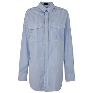 WARDROBE NYC Women's Long Sleeve Striped Button-Up Shirt Dress Women BLUE